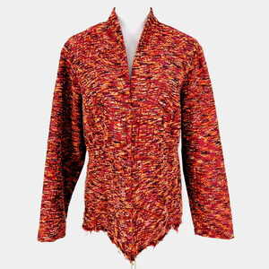 Coldwater Creek Jacket Plus Size 1X Burgundy Orange Tweed Open Front Fringe Hem
